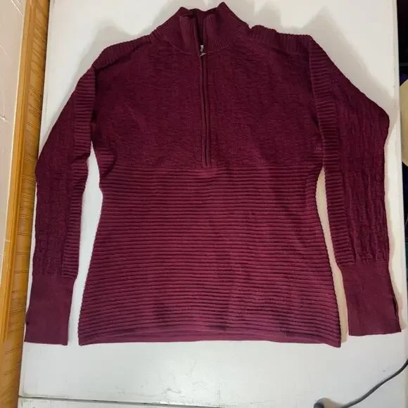 Obermeyer Women's Dolly Cashmere Blend 1/2 Zip Sweater L Maroon Long Sleeve - Picture 15 of 16
